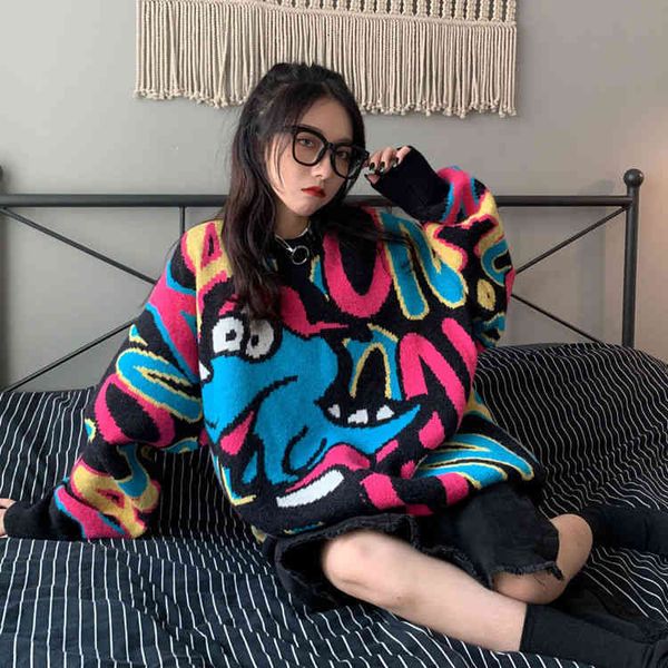 women's sweaters korobov autumn winter harajuku japanese letter cartoon oversize sweater korean streeetwear kawaii sueter mujer jumpers, White;black
women's sweaters korobov autumn winter harajuku japanese letter cartoon oversize sweater korean streeetwear kawaii sueter mujer jumpers, White;black