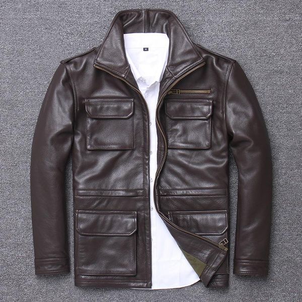 men's leather & faux haining hunting m65 genuine brown clothing man head layer cowhide locomotive jacket thin section leisure time moto, Black
men's leather & faux haining hunting m65 genuine brown clothing man head layer cowhide locomotive jacket thin section leisure time moto, Black