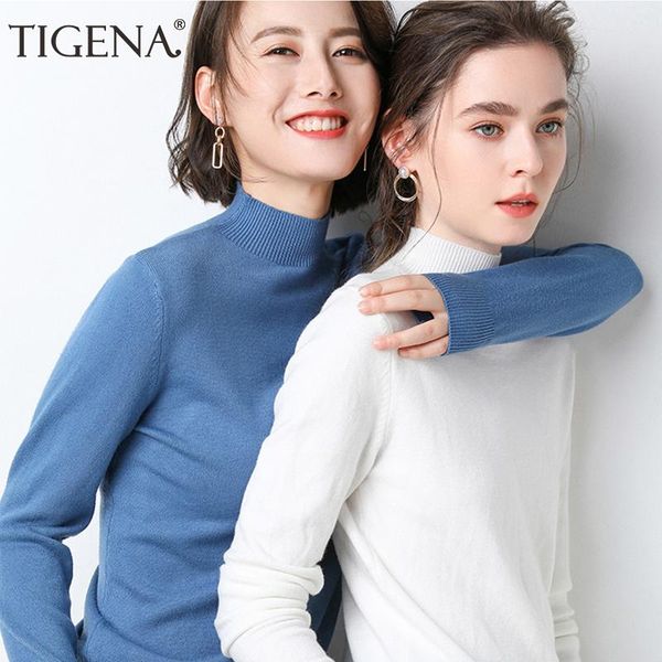 women's sweaters tigena half turtleneck bottoming cashmere sweater women 2021 fall winter knit pullover jumper female blue red knitwear, White;black
women's sweaters tigena half turtleneck bottoming cashmere sweater women 2021 fall winter knit pullover jumper female blue red knitwear, White;black