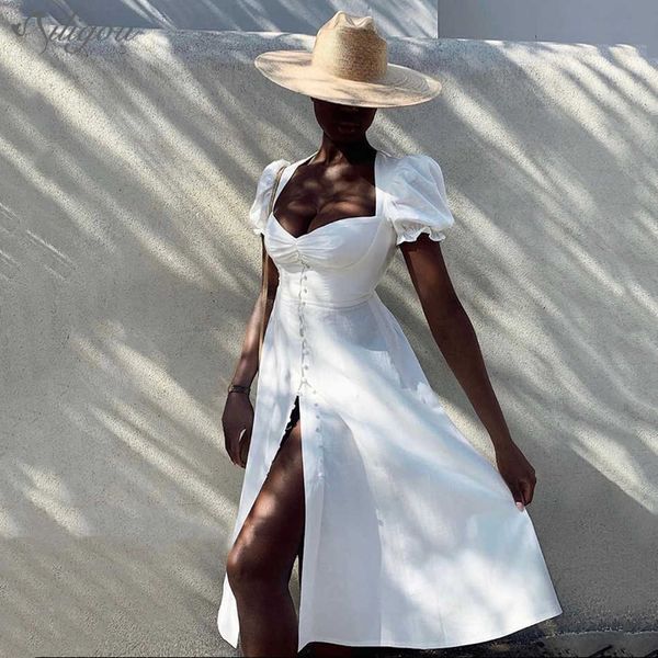 summer square neck puff sleeve elegant dress female white mid-length party vestidos 210527, Black;gray
summer square neck puff sleeve elegant dress female white mid-length party vestidos 210527, Black;gray