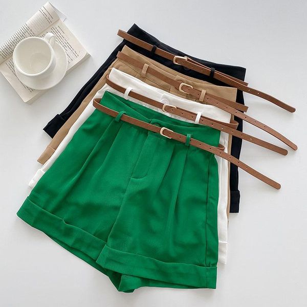 women's shorts green wid leg suit with belt summer high waist thin women pants, White;black
women's shorts green wid leg suit with belt summer high waist thin women pants, White;black