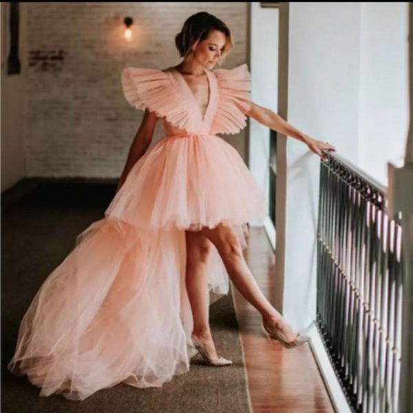 fluffy high low prom dresses tulle v neck hi-lo train party gowns ruffles evening dress, Black
fluffy high low prom dresses tulle v neck hi-lo train party gowns ruffles evening dress, Black