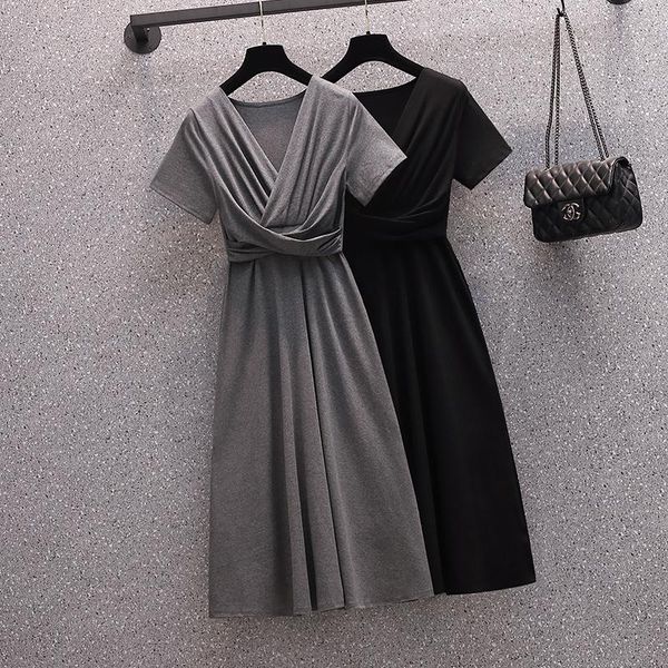 plus size dresses women vestidos office lady elegant solid draped female summer short sleeve high waist a-line midi, Black
plus size dresses women vestidos office lady elegant solid draped female summer short sleeve high waist a-line midi, Black