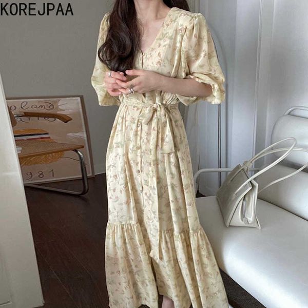 korejpaa women dress summer korean chic elegant temperament floral print v-neck lace-up seven-point puff sleeve vestidos 210526, Black;gray
korejpaa women dress summer korean chic elegant temperament floral print v-neck lace-up seven-point puff sleeve vestidos 210526, Black;gray