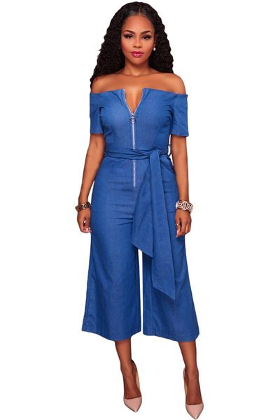women's jumpsuits & rompers cryg fashion slash neck with sashes front zipper party playsuits denim blue off shoulder wide leg, Black;white
women's jumpsuits & rompers cryg fashion slash neck with sashes front zipper party playsuits denim blue off shoulder wide leg, Black;white
