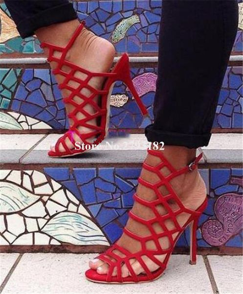 brand design women fashion open toe suede leather stiletto heel gladiator sandals blue red cut-out high dress shoes, Black
brand design women fashion open toe suede leather stiletto heel gladiator sandals blue red cut-out high dress shoes, Black