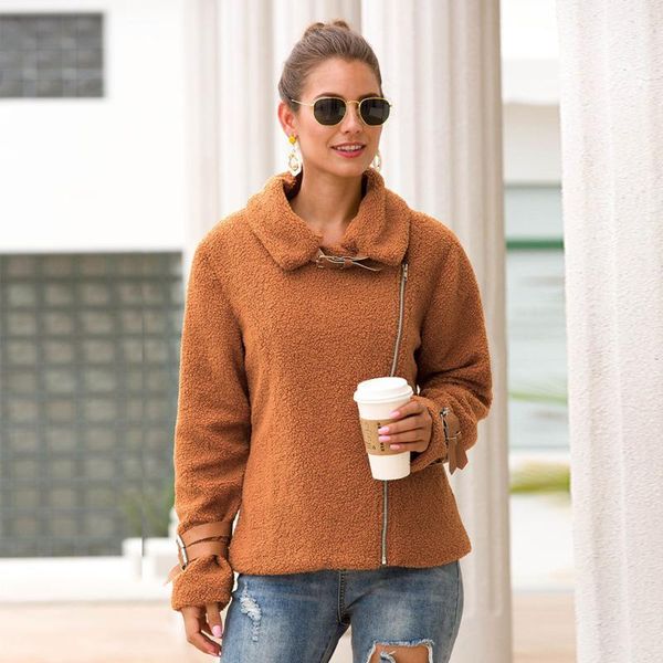 women's wool & blends long sleeve warm thick jacket simple all-match autumn and winter solid color turn-down collar zipper coat, Black
women's wool & blends long sleeve warm thick jacket simple all-match autumn and winter solid color turn-down collar zipper coat, Black