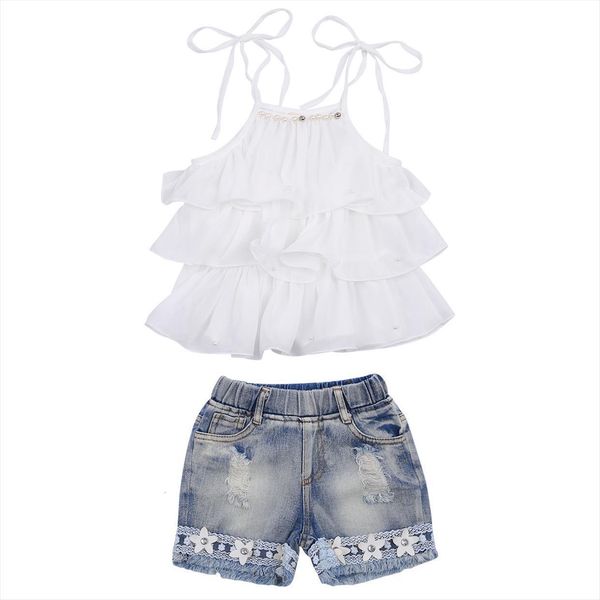 2 7y summer kids baby girl clothing fashion white solid sleeveless layered pearls chiffon vest flower denim shorts
2 7y summer kids baby girl clothing fashion white solid sleeveless layered pearls chiffon vest flower denim shorts