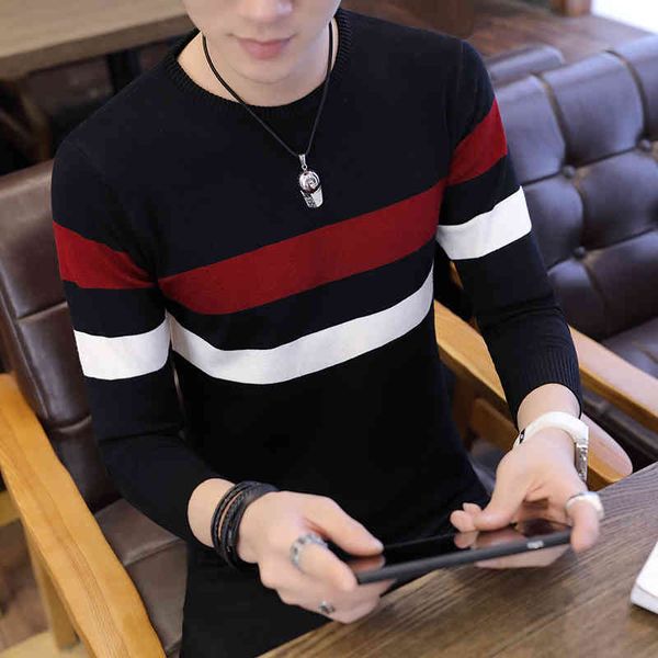 2021 new men's long-sved round neck youth fashion striped casual thin sweater, Black
2021 new men's long-sved round neck youth fashion striped casual thin sweater, Black
