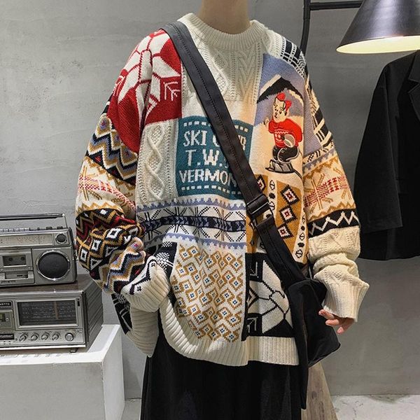 men's sweaters houzhou graphic sweater with pattern vintage red blue christmas couple japanese turtleneck streetwear casual, White;black
men's sweaters houzhou graphic sweater with pattern vintage red blue christmas couple japanese turtleneck streetwear casual, White;black