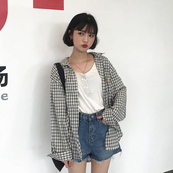 women's jackets fashion trend clothing vintage plaid turn-down collar letter embroidery temperament loose thin full shirts, Black;brown
women's jackets fashion trend clothing vintage plaid turn-down collar letter embroidery temperament loose thin full shirts, Black;brown