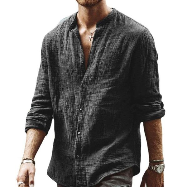 men's casual shirts shirt retro european and american autumn wish solid color collar long sleeve linen cardigan, White;black
men's casual shirts shirt retro european and american autumn wish solid color collar long sleeve linen cardigan, White;black