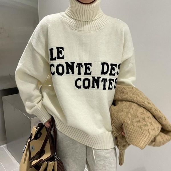 women's sweaters autumn winter warm thicken turtleneck sweater women korean chic letter jacquard knit pullovers all-match long sleeve j, White;black
women's sweaters autumn winter warm thicken turtleneck sweater women korean chic letter jacquard knit pullovers all-match long sleeve j, White;black