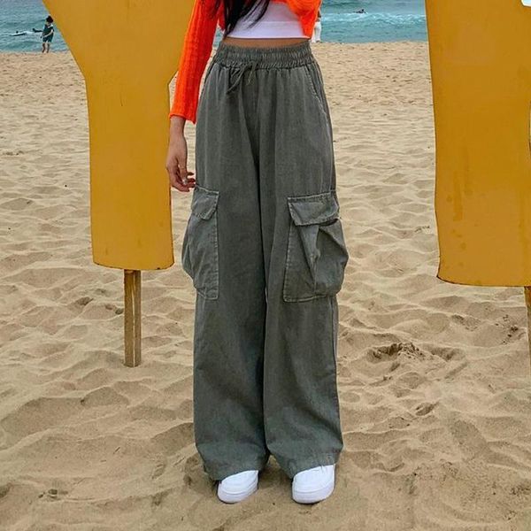 women's pants & capris autumn korean chic cargo female vintage casual elastic high waist wide leg big pocket army trousers women, Black;white
women's pants & capris autumn korean chic cargo female vintage casual elastic high waist wide leg big pocket army trousers women, Black;white