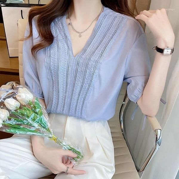 women's blouses & shirts 2021 summer short-sleeved chiffon shirt blouse korean style fashion stitching v-neck cover belly fresh and ele, White
women's blouses & shirts 2021 summer short-sleeved chiffon shirt blouse korean style fashion stitching v-neck cover belly fresh and ele, White