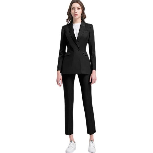 women's two piece pants women suits two-piece set single button blazer +pants office lady blazers female casual, White
women's two piece pants women suits two-piece set single button blazer +pants office lady blazers female casual, White