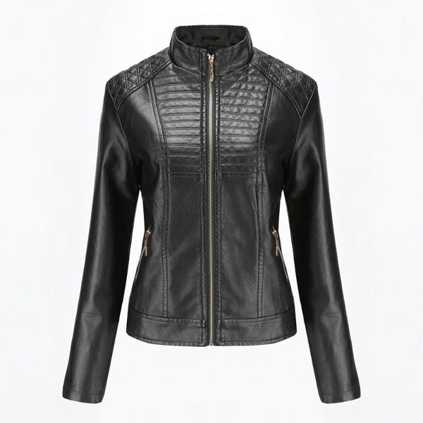 women's leather & faux pu jacket casual spring autumn solid motorcycle jackets, Black
women's leather & faux pu jacket casual spring autumn solid motorcycle jackets, Black