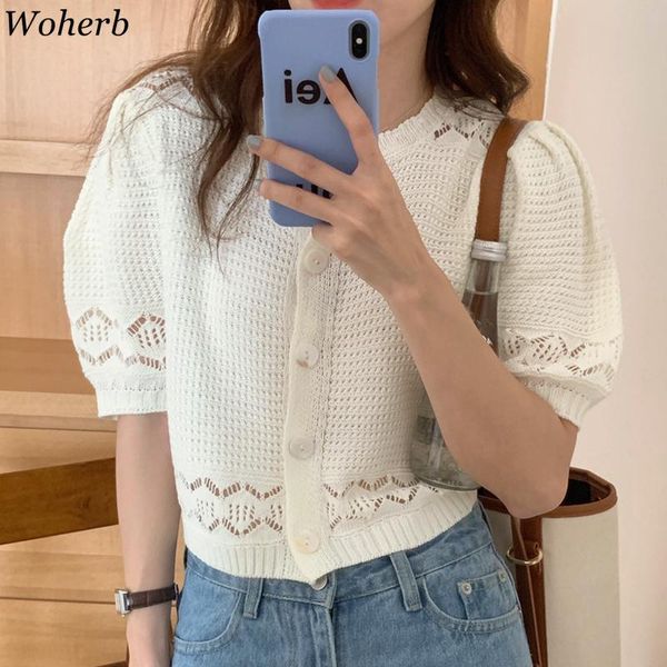women's knits & tees woherb summer knitted hollow out cardigan sweater women chic short puff sleeve crop coat ladies all match thin car, White
women's knits & tees woherb summer knitted hollow out cardigan sweater women chic short puff sleeve crop coat ladies all match thin car, White