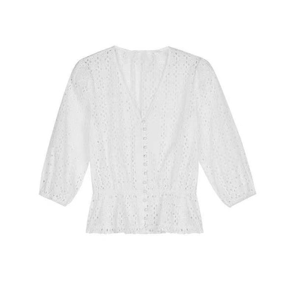 women's blouses & shirts women shirt 2021 year spring and summer v-neck hollow single-breasted, White
women's blouses & shirts women shirt 2021 year spring and summer v-neck hollow single-breasted, White