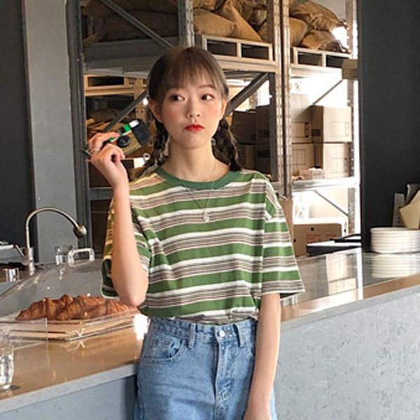 stripe print t shirt woman round neck short sleeve t-shirt loose summer tee 2021 green o oversized clothing women's, White
stripe print t shirt woman round neck short sleeve t-shirt loose summer tee 2021 green o oversized clothing women's, White