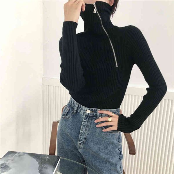 women's t-shirt autumn winter turtleneck women sweaters and pullovers rib knit khaki gray black woman sweater zipper up 23i4, White
women's t-shirt autumn winter turtleneck women sweaters and pullovers rib knit khaki gray black woman sweater zipper up 23i4, White
