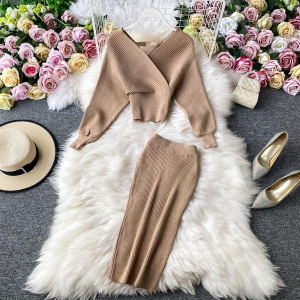 suits fashion knitted 2 piece set women v-neck sweater pullover + elastic high waist package hip midi skirt winter clothing, Black
suits fashion knitted 2 piece set women v-neck sweater pullover + elastic high waist package hip midi skirt winter clothing, Black