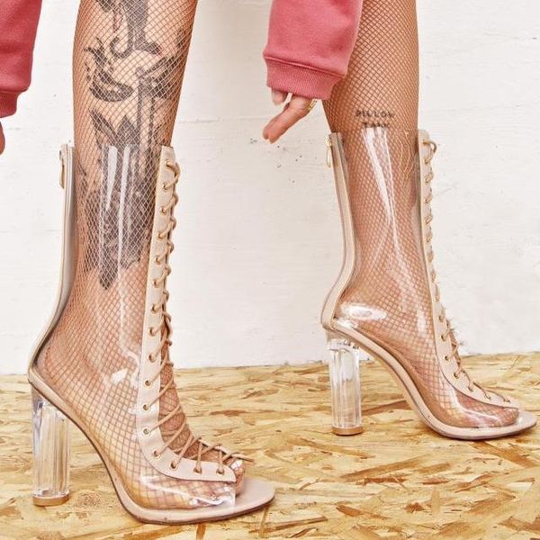 catches 2021 crystal high heel women's sandals pvc transparent cool boots lace up ankle booties women clear heels chunky dress shoes, Black
catches 2021 crystal high heel women's sandals pvc transparent cool boots lace up ankle booties women clear heels chunky dress shoes, Black