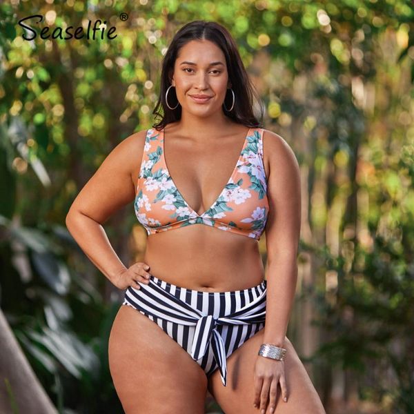 women's swimwear seaselfie plus size floral tank high waist bikini sets women large lace up two pieces swimsuit 2021 swimming suit, White;black
women's swimwear seaselfie plus size floral tank high waist bikini sets women large lace up two pieces swimsuit 2021 swimming suit, White;black