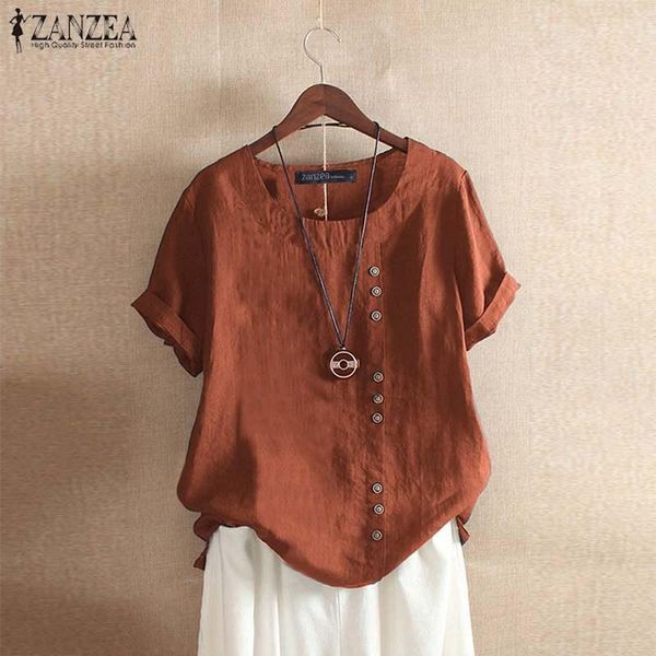 women's blouses & shirts elegant button summer zanzea 2021 casual short sleeve blusas female o neck tunic solid chemise, White
women's blouses & shirts elegant button summer zanzea 2021 casual short sleeve blusas female o neck tunic solid chemise, White