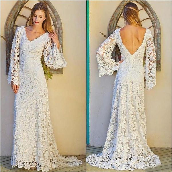 other wedding dresses v-neck backless bohemian beach wed dress sweep train vintage long sleeve full lace bridal gowns, White
other wedding dresses v-neck backless bohemian beach wed dress sweep train vintage long sleeve full lace bridal gowns, White