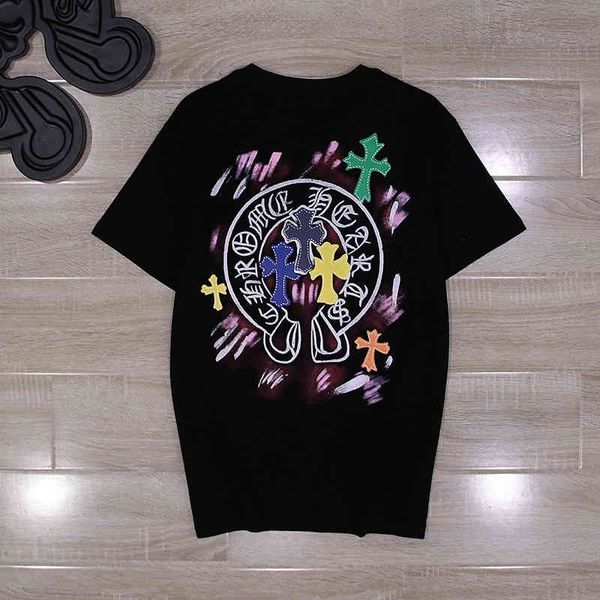 ins tide t-shirt ch cro hand painted horseshoe pattern color cross short half sleeve, White;black
ins tide t-shirt ch cro hand painted horseshoe pattern color cross short half sleeve, White;black
