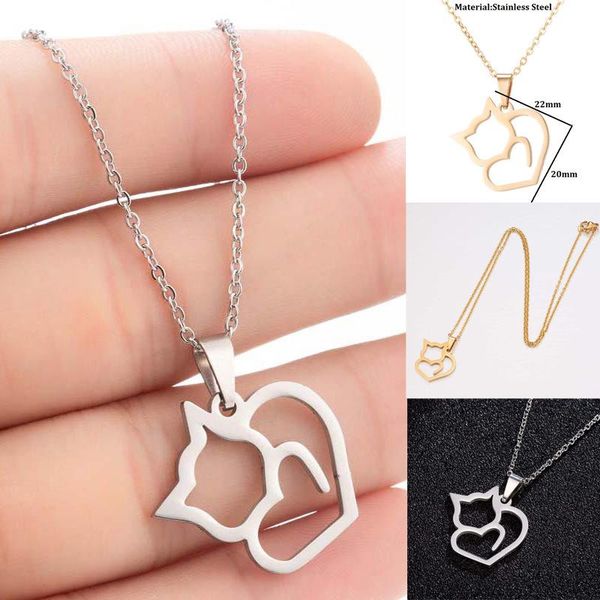 pendant necklaces cartoon cat love necklace stainless steel clavicle chain couple jewelry gift birthday, Silver
pendant necklaces cartoon cat love necklace stainless steel clavicle chain couple jewelry gift birthday, Silver