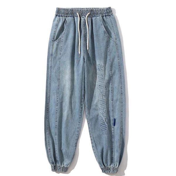 men's jeans lacible hip denim pants men letter print elastic waist trousers harem vintage harajuku streetwear, Blue
men's jeans lacible hip denim pants men letter print elastic waist trousers harem vintage harajuku streetwear, Blue