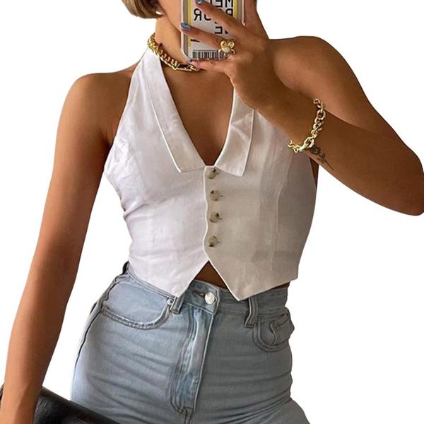 women's tanks & camis halter crop tank sleeveless v neck solid color button down lapel camisole vest, White
women's tanks & camis halter crop tank sleeveless v neck solid color button down lapel camisole vest, White
