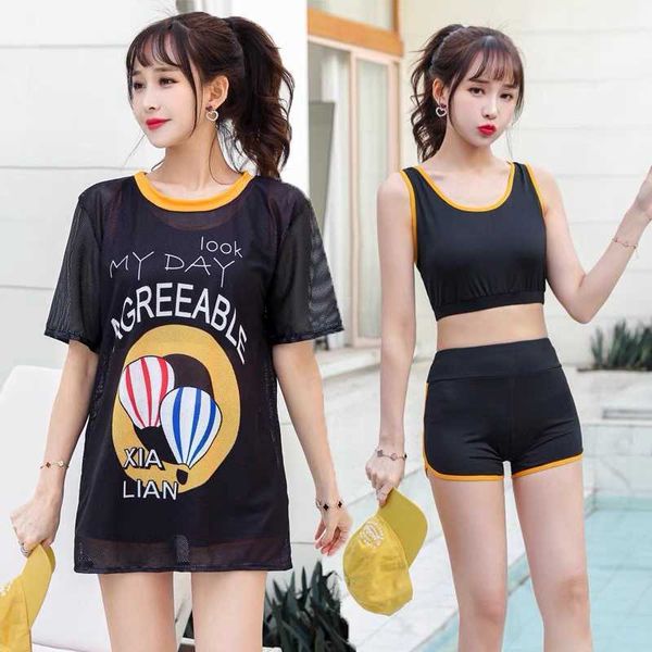 split swimsuit women's sports three piece suit conservative style cover belly students show thin, White;black
split swimsuit women's sports three piece suit conservative style cover belly students show thin, White;black