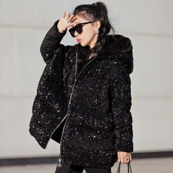 women's trench coats thickened sequined cotton jersey with shiny plush loose hooded jacket, Tan;black
women's trench coats thickened sequined cotton jersey with shiny plush loose hooded jacket, Tan;black