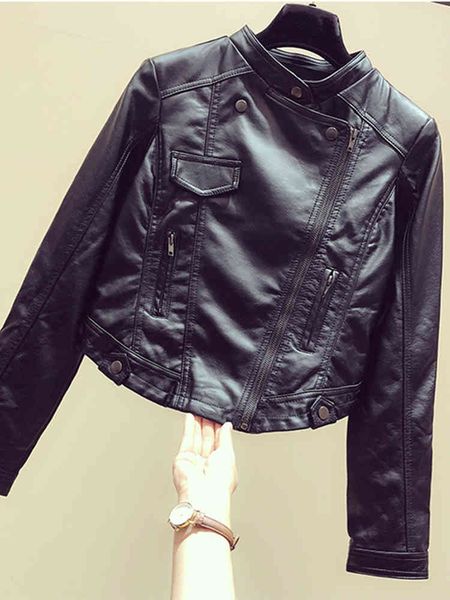 o-neck personality fashion faux leather jacket women spring autumn rivet short casual black windroof coat 210513
o-neck personality fashion faux leather jacket women spring autumn rivet short casual black windroof coat 210513