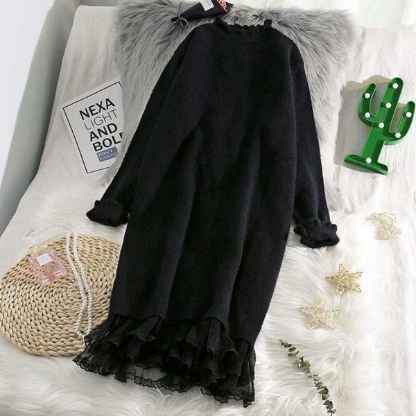women autumn winter elegant knitted sweater patchwork mesh dress female thicken warm long sleeve casual midi dresses 210601, Black;gray
women autumn winter elegant knitted sweater patchwork mesh dress female thicken warm long sleeve casual midi dresses 210601, Black;gray