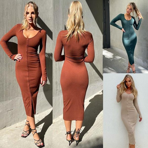 casual dresses women round neck long sleeve bodycon midi dress 2021 autumn winter button up party elegant basic, Black;gray
casual dresses women round neck long sleeve bodycon midi dress 2021 autumn winter button up party elegant basic, Black;gray