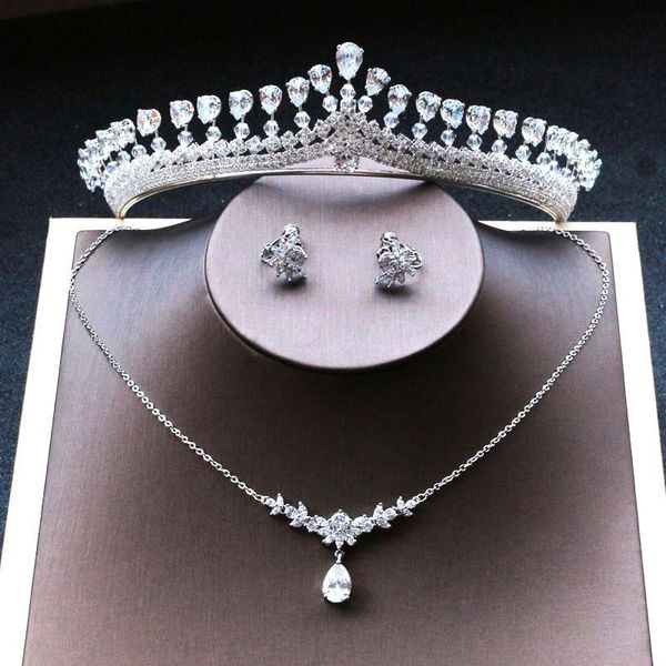 earrings & necklace bridal crown zircon three-piece chain wedding jewelry sets, Silver
earrings & necklace bridal crown zircon three-piece chain wedding jewelry sets, Silver