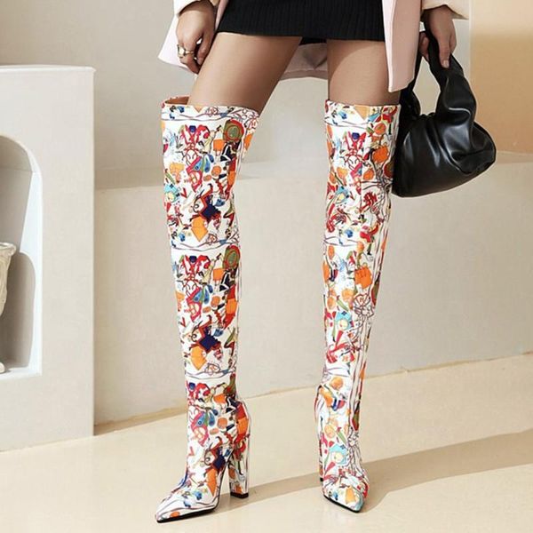 boots plus size 43 cartoon pattern pointed toe back zip chunky heel women thigh high booty fabric upper over knee for lady, Black
boots plus size 43 cartoon pattern pointed toe back zip chunky heel women thigh high booty fabric upper over knee for lady, Black