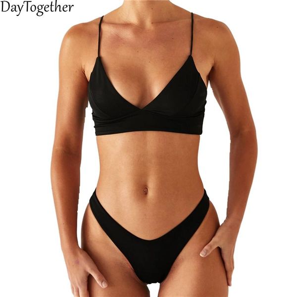 summer women's swimsuit high waist solid women bijini color black pink there's bra set two-piece female's swimwear, White;black
summer women's swimsuit high waist solid women bijini color black pink there's bra set two-piece female's swimwear, White;black