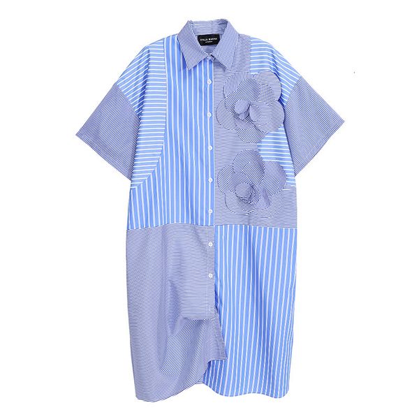 female fashion short sleeve stripe shirt impression elegant casual dress feminine, Black;gray