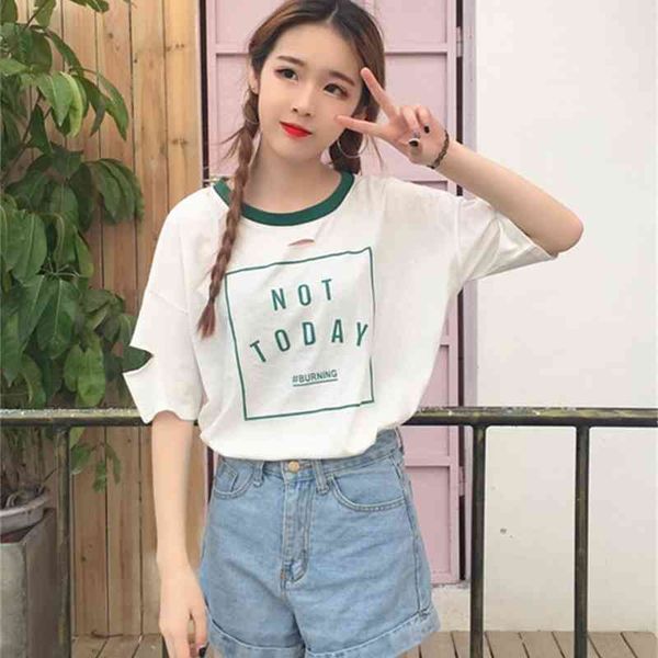 korean style letter printed all match loose causal hole short sleeve female t-shirts 210522, White
korean style letter printed all match loose causal hole short sleeve female t-shirts 210522, White
