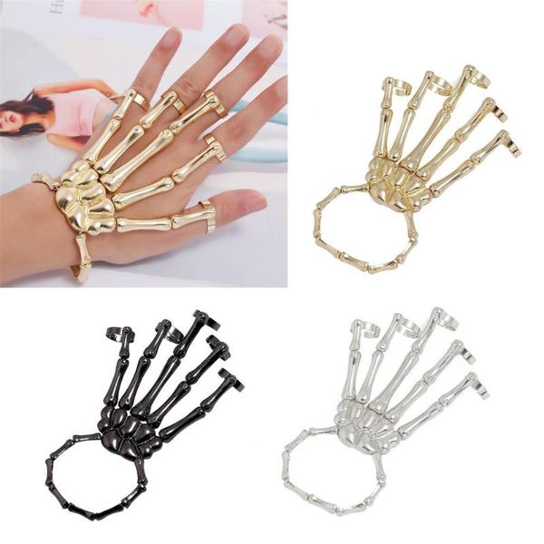 link, chain halloween punk style skeleton bracelet metal skull finger ring wristband hand bone shape men and women jewelry classic, Black
link, chain halloween punk style skeleton bracelet metal skull finger ring wristband hand bone shape men and women jewelry classic, Black