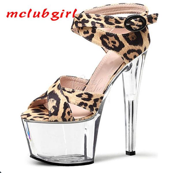 dress shoes mclubgirl 20cm heels fish mouth leopard cross strap sandals heighten super high roman woman lyp, Black