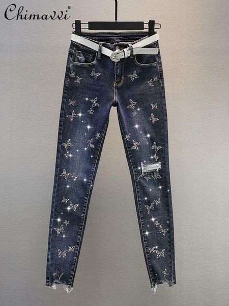 spring comfortable plus velvet mid waist denim pants women slim butterfly drilling hole elastic feet pencil women's jeans, Blue
spring comfortable plus velvet mid waist denim pants women slim butterfly drilling hole elastic feet pencil women's jeans, Blue