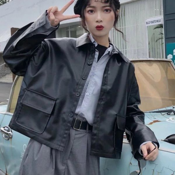 women's jackets modern women's leather jacket pu, short coat with high collar and pockets, korean style, street wp91, Black;brown
women's jackets modern women's leather jacket pu, short coat with high collar and pockets, korean style, street wp91, Black;brown