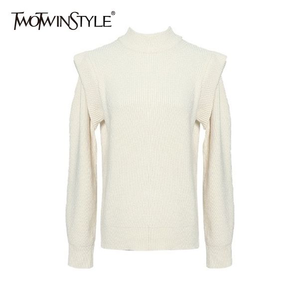 twotwinstyle korean white sweater for women o neck long sleeve casual solid knitted female fashion clothing fall 210517, White;black
twotwinstyle korean white sweater for women o neck long sleeve casual solid knitted female fashion clothing fall 210517, White;black