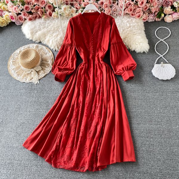 black/red/white embroidered long dress women vintage v-neck lantern long sleeve elegant big swing vestidos female vacation beach, Black;gray
black/red/white embroidered long dress women vintage v-neck lantern long sleeve elegant big swing vestidos female vacation beach, Black;gray